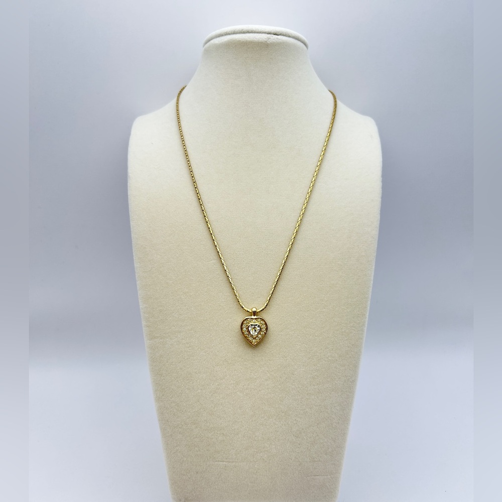Dior Gold Plated Necklace with Heart Shaped Pendant with Rhinestones